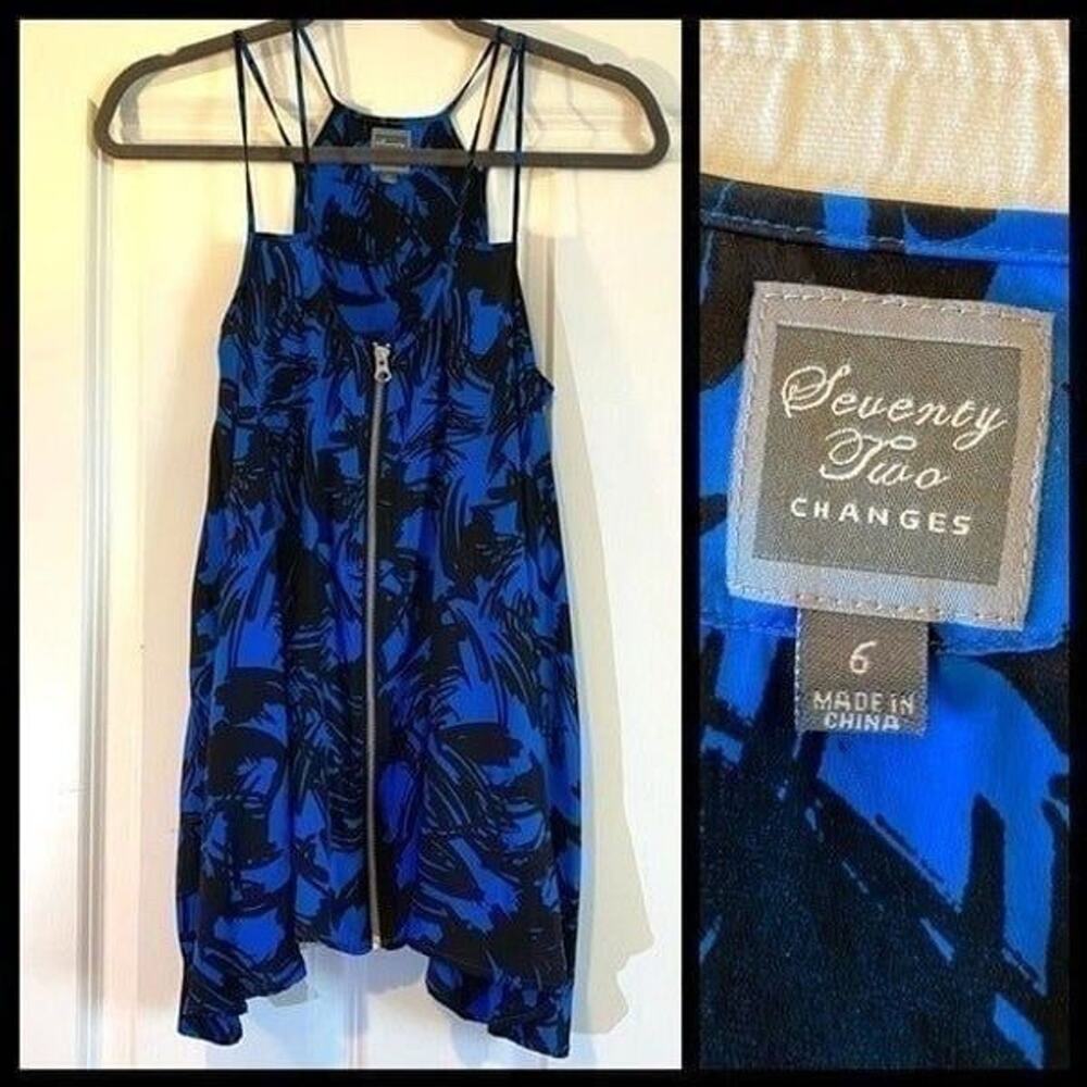 Seventy two changes silk Blue floral zip front tank top blouse  boho fit size 6